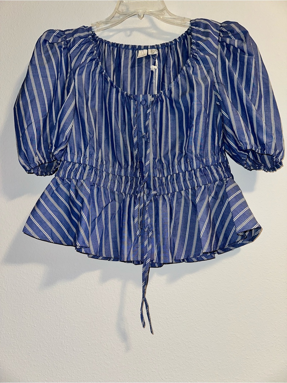Joie Striped Blue Peplum Tie-Front Blouse size S